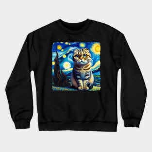 Scottfish Fold Starry Night Inspired - Artistic Cat Crewneck Sweatshirt